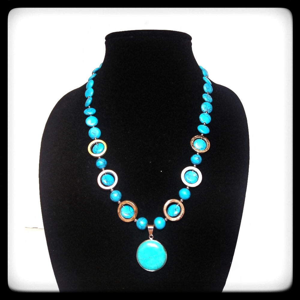 Boho hippie turquoise color statement necklace